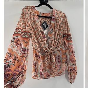 Silky Patterned Free People Blouse